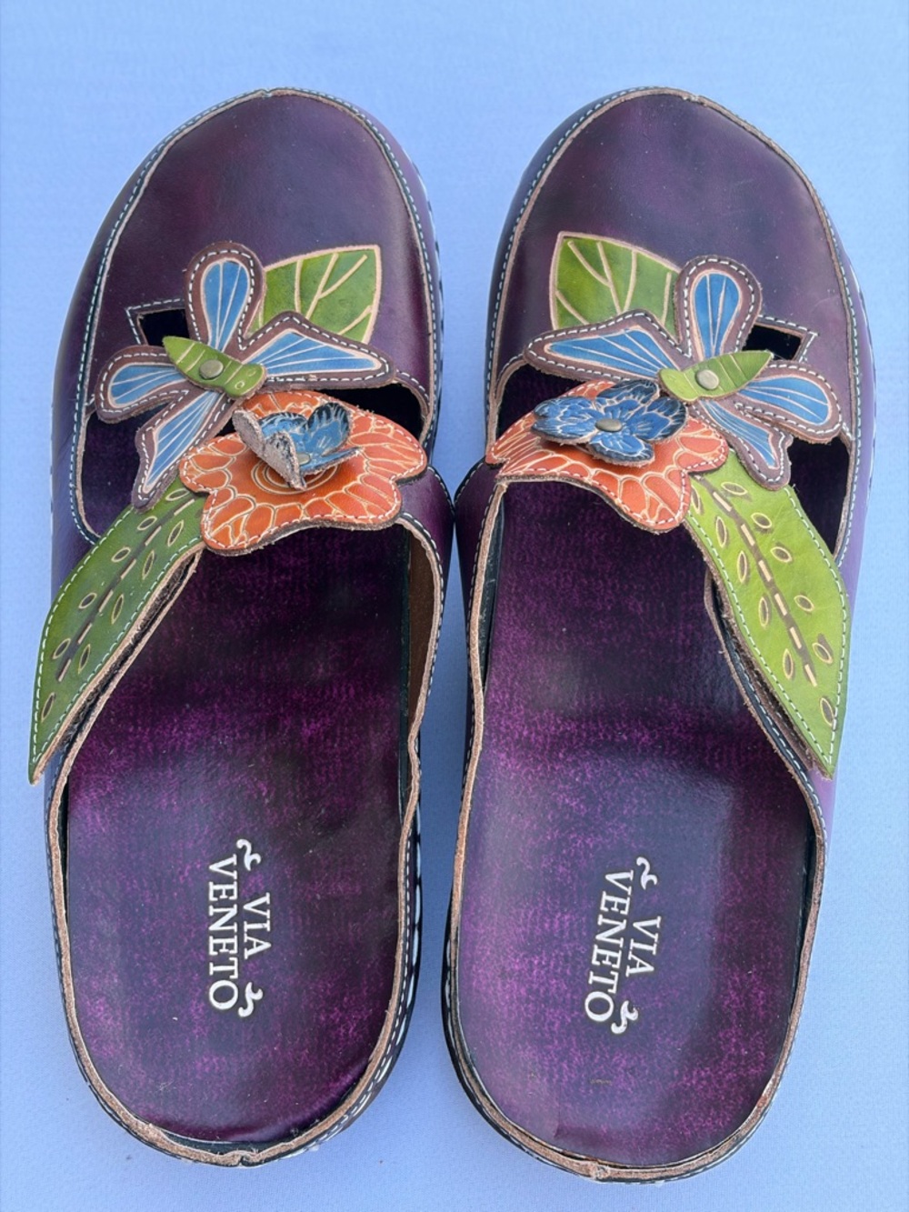 Via Veneto Comfort Slides Butterfly Floral Size 9 Slip On